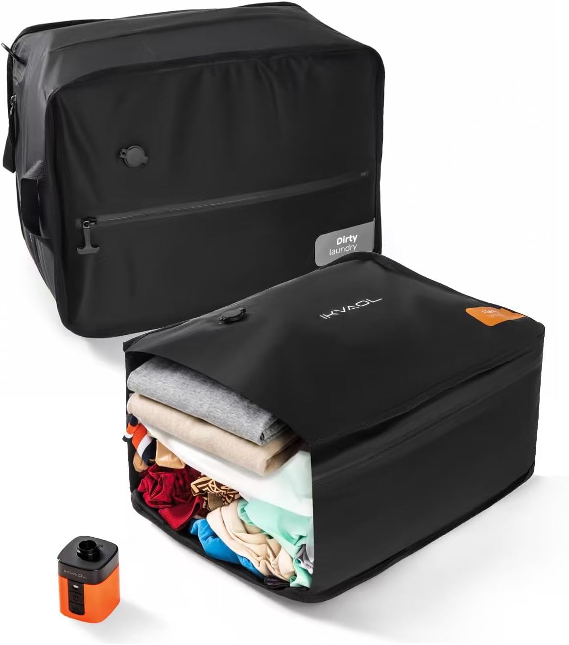 IKVAOL Travel Vacuum Bags with Pump, Dual-Zone for Clean & Dirty Clothes 2 Pack | Fresh & Used Separation with Odor-Lock, Laundry with Slide Divider, Airtight Compression, Carry-On Space Saver, TSA-Approved