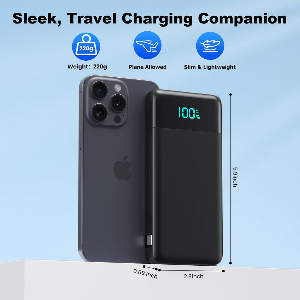 AONIMI Portable Charger for iPhone, 13800mAh Slim Power Bank with Built-in Cables & AC Wall Plug, All in One 4 Outputs USB C Fast Charging Battery Pack Power bank for iPhone 17/16/15/14, Android, Travel Essential