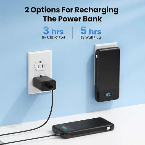 AONIMI Portable Charger for iPhone, 13800mAh Slim Power Bank with Built-in Cables & AC Wall Plug, All in One 4 Outputs USB C Fast Charging Battery Pack Power bank for iPhone 17/16/15/14, Android, Travel Essential