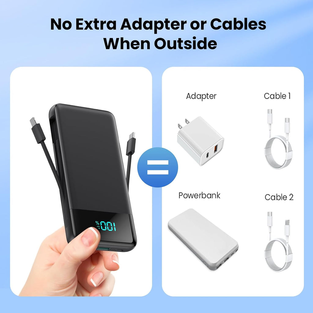 AONIMI Portable Charger for iPhone, 13800mAh Slim Power Bank with Built-in Cables & AC Wall Plug, All in One 4 Outputs USB C Fast Charging Battery Pack Power bank for iPhone 17/16/15/14, Android, Travel Essential