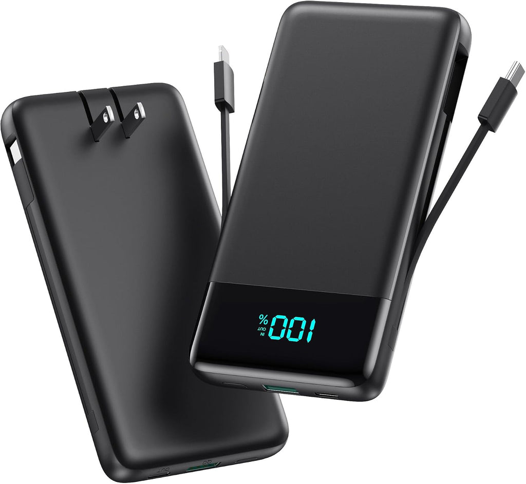 AONIMI Portable Charger for iPhone, 13800mAh Slim Power Bank with Built-in Cables & AC Wall Plug, All in One 4 Outputs USB C Fast Charging Battery Pack Power bank for iPhone 17/16/15/14, Android, Travel Essential