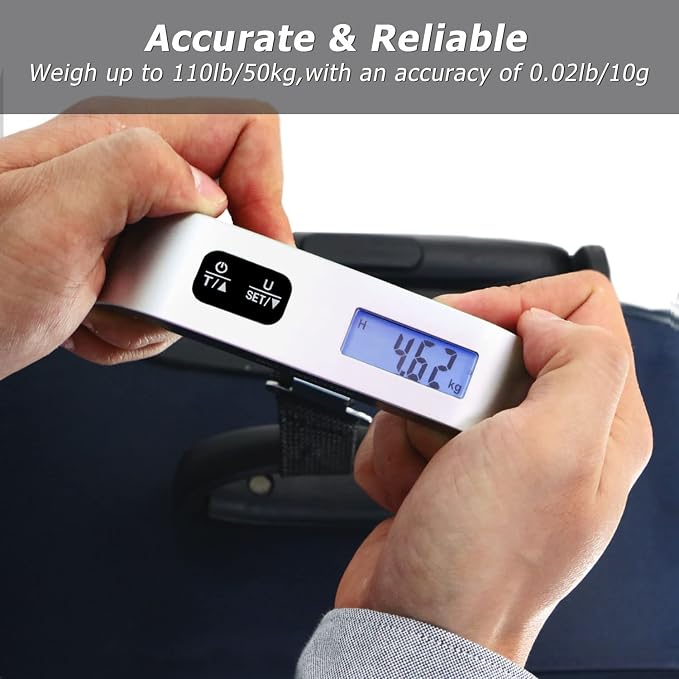 Travel Inspira Digital Luggage Scale – Portable Hanging Suitcase Weight Scale for Travel, 110 lb Capacity, Backlit LCD Display, Prevents Airport Overweight Fees, Battery Included