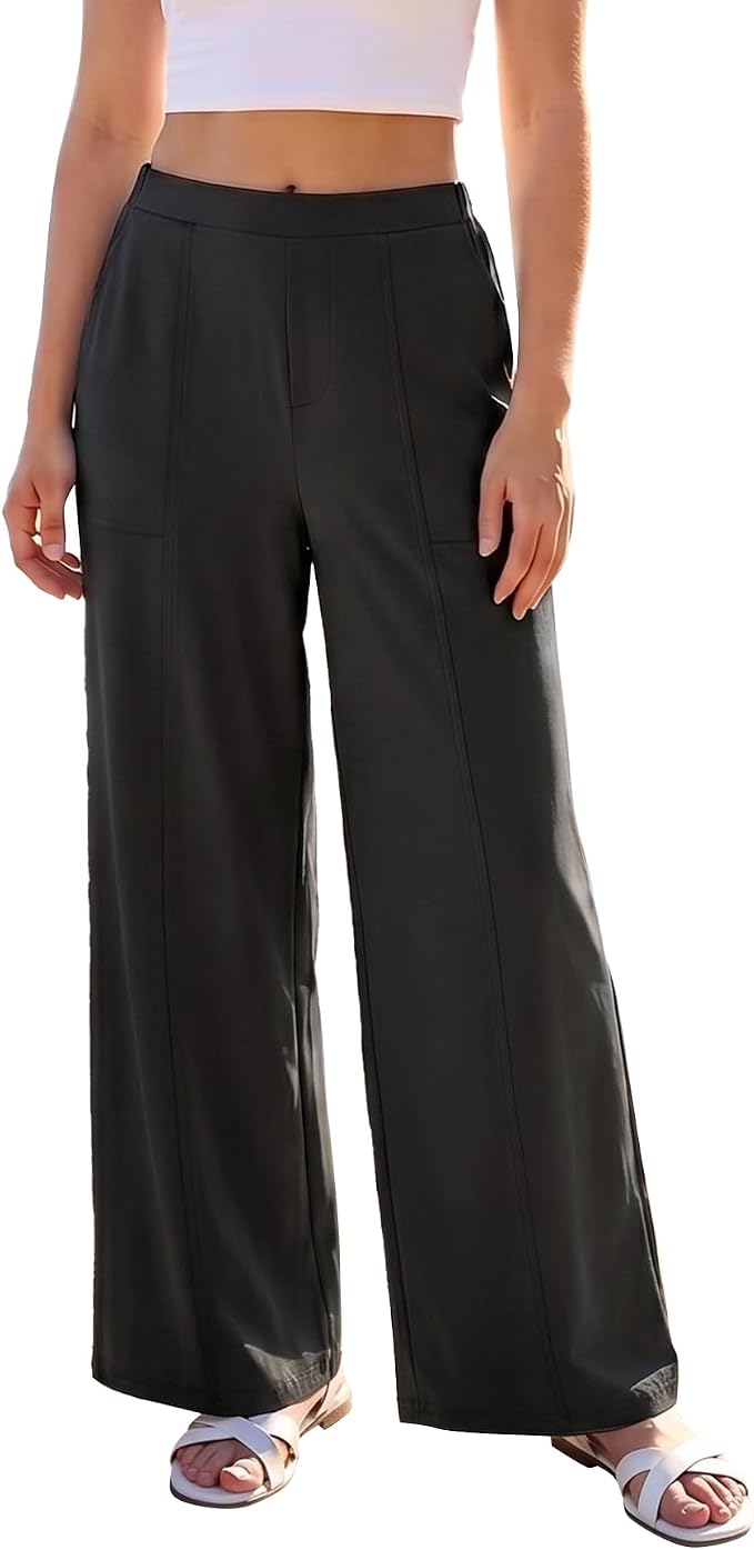Keeliya Womens High Rise Travel Pants Wide Leg Dressy Pants | Work Office Trousers Business Pant with Pockets
