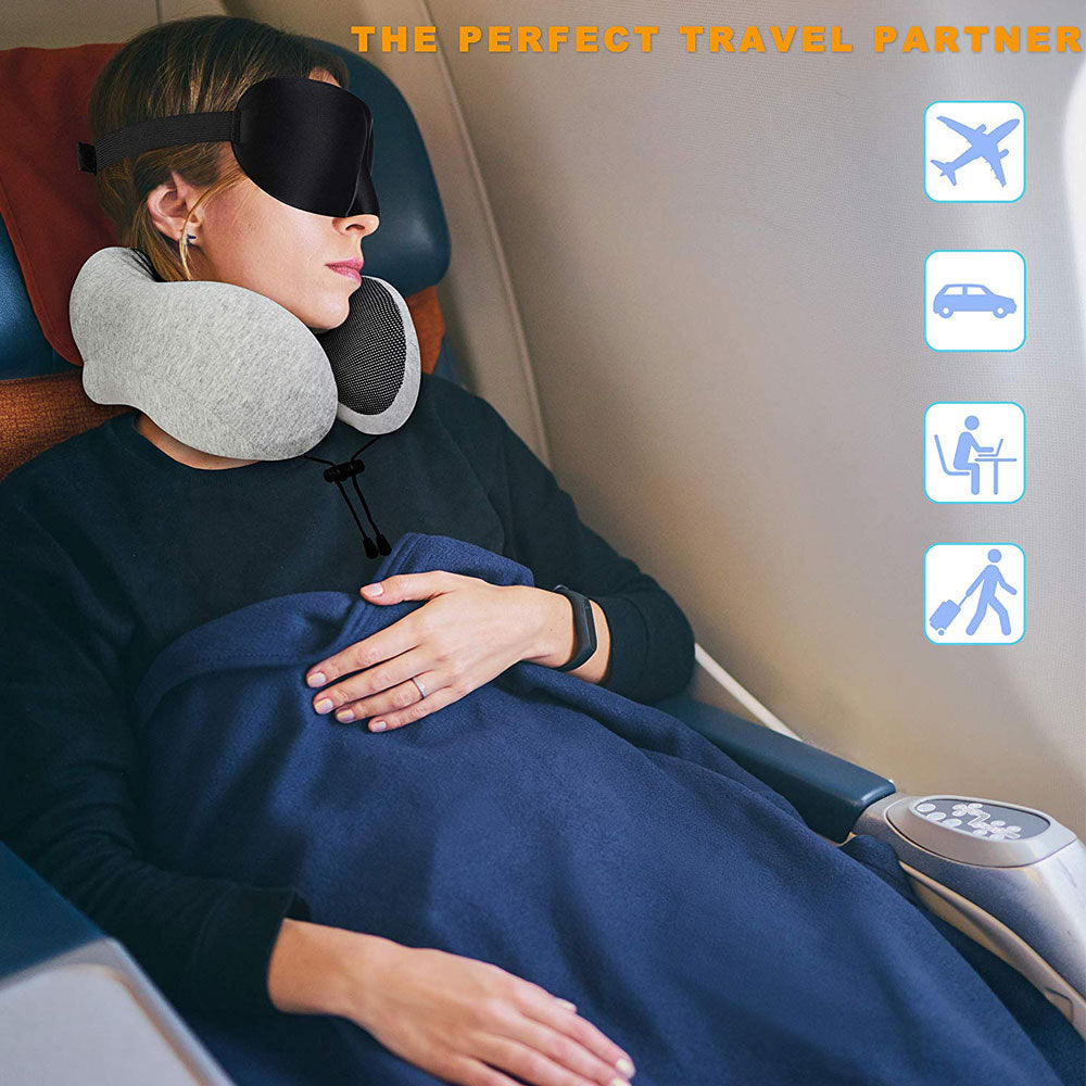 Memory Foam Travel Neck Pillow with Carry Bag — Orthopedic U-Shape Support for Flights & Long Trips | 4 Colors