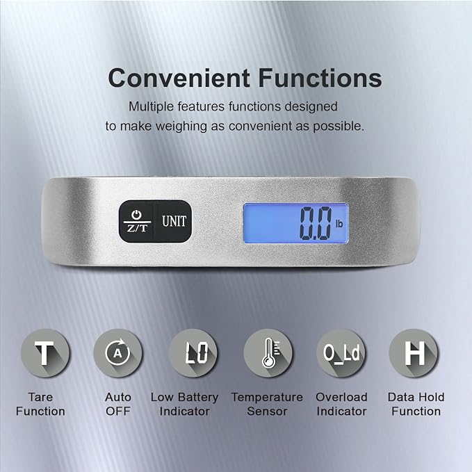 Travel Inspira Digital Luggage Scale – Portable Hanging Suitcase Weight Scale for Travel, 110 lb Capacity, Backlit LCD Display, Prevents Airport Overweight Fees, Battery Included