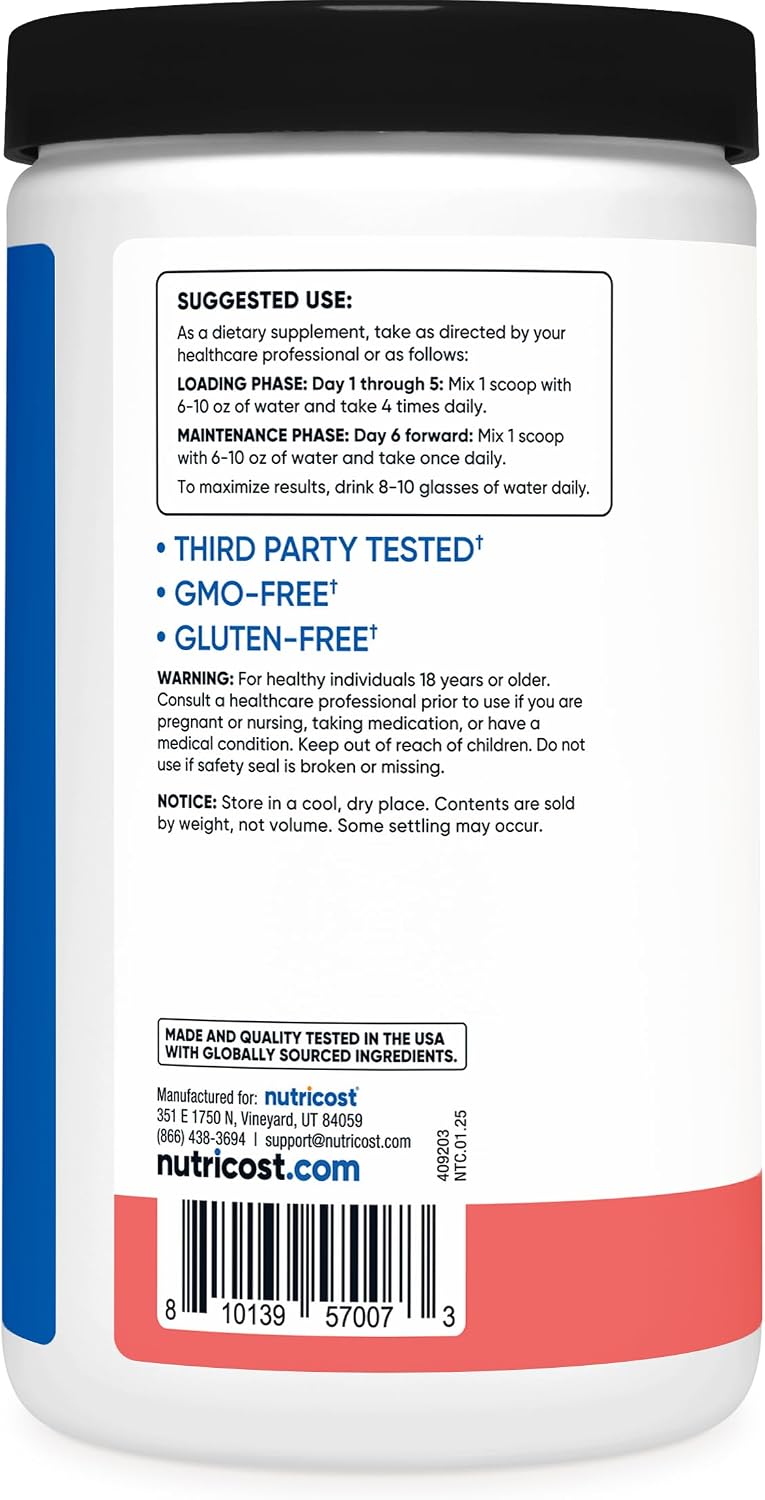 Nutricost Creatine Monohydrate Micronized Powder 500G, 100 Servings | 5000mg Per Serving (5g), 17.9 Oz