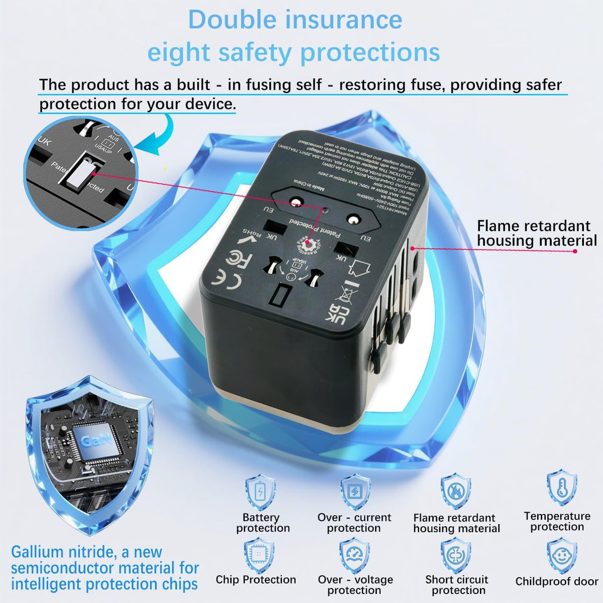 RHAICXANS Worldwide 35W Travel Adapter Fast Charger 4-in-1 International Wall Plug with 2 USB-A & 2 USB-C Ports, All-in-One AC Outlet for US, UK, EU, AUS, Asia