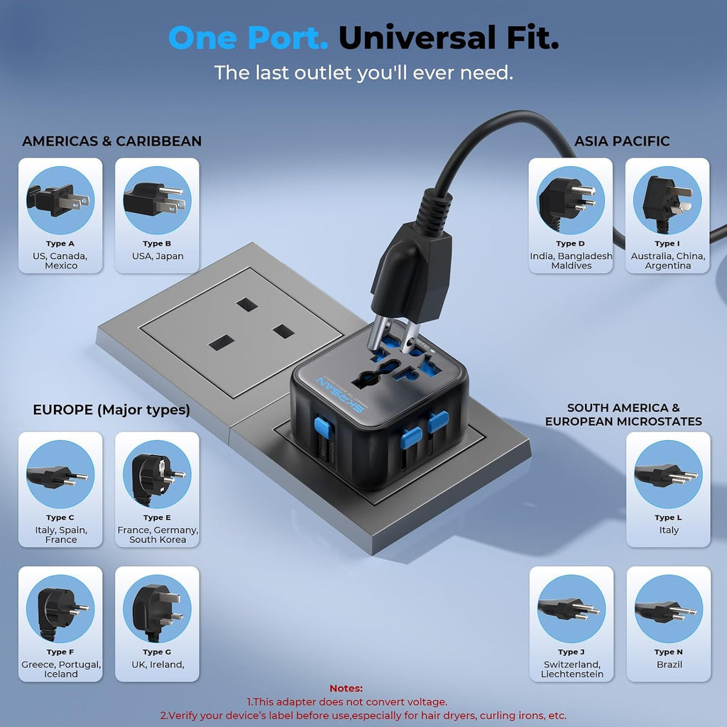 From SKRSAN: Aura Mini Universal Travel Adapter 2 Pack, Ultra-Compact International Plug for 200+ Countries (US/EU/UK/AU/AS), High-Power 10A Portable Power Converter for Business Trip (Midnight Black)