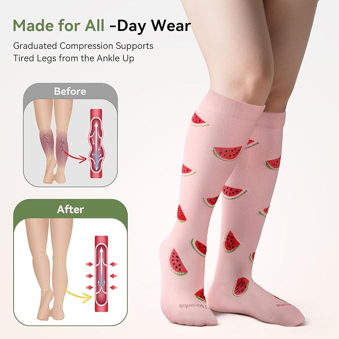 Leocomps Plus Size Compression Socks for Women Men Wide Calf 15-20 mmHg Knee High Extra Large for Nurses Pregnant Travel