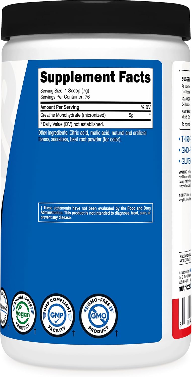 Nutricost Creatine Monohydrate Micronized Powder 500G, 100 Servings | 5000mg Per Serving (5g), 17.9 Oz