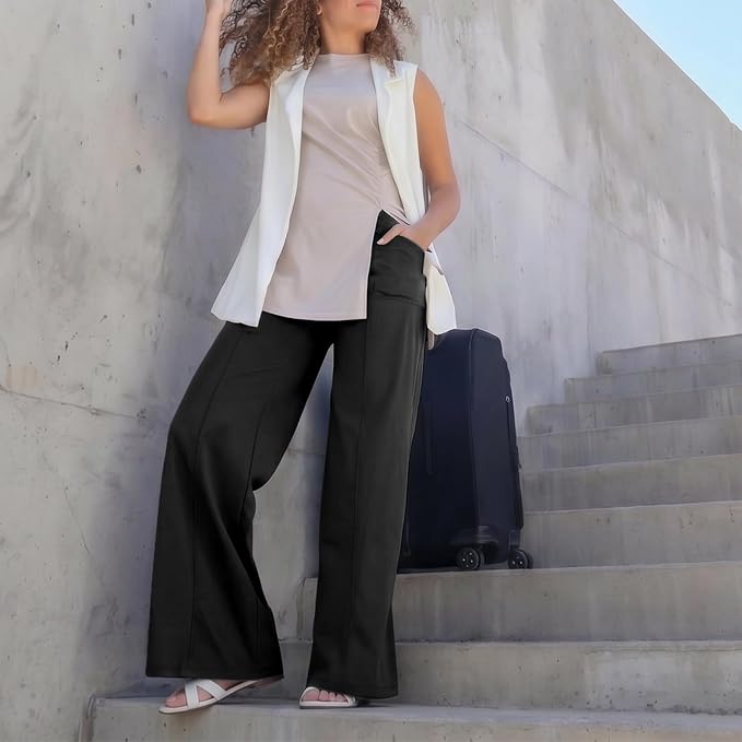 Keeliya Womens High Rise Travel Pants Wide Leg Dressy Pants | Work Office Trousers Business Pant with Pockets