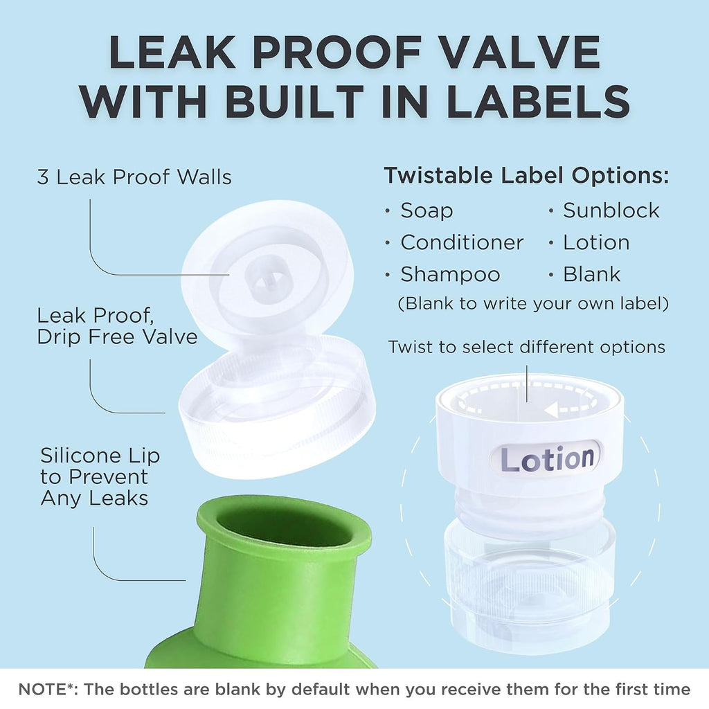 Dot & Dot Leak Proof Travel Bottles - Tubes for Liquid TSA Approved 3oz Silicone Toiletries Travel Shampoo & Conditioner Containers with Labels
