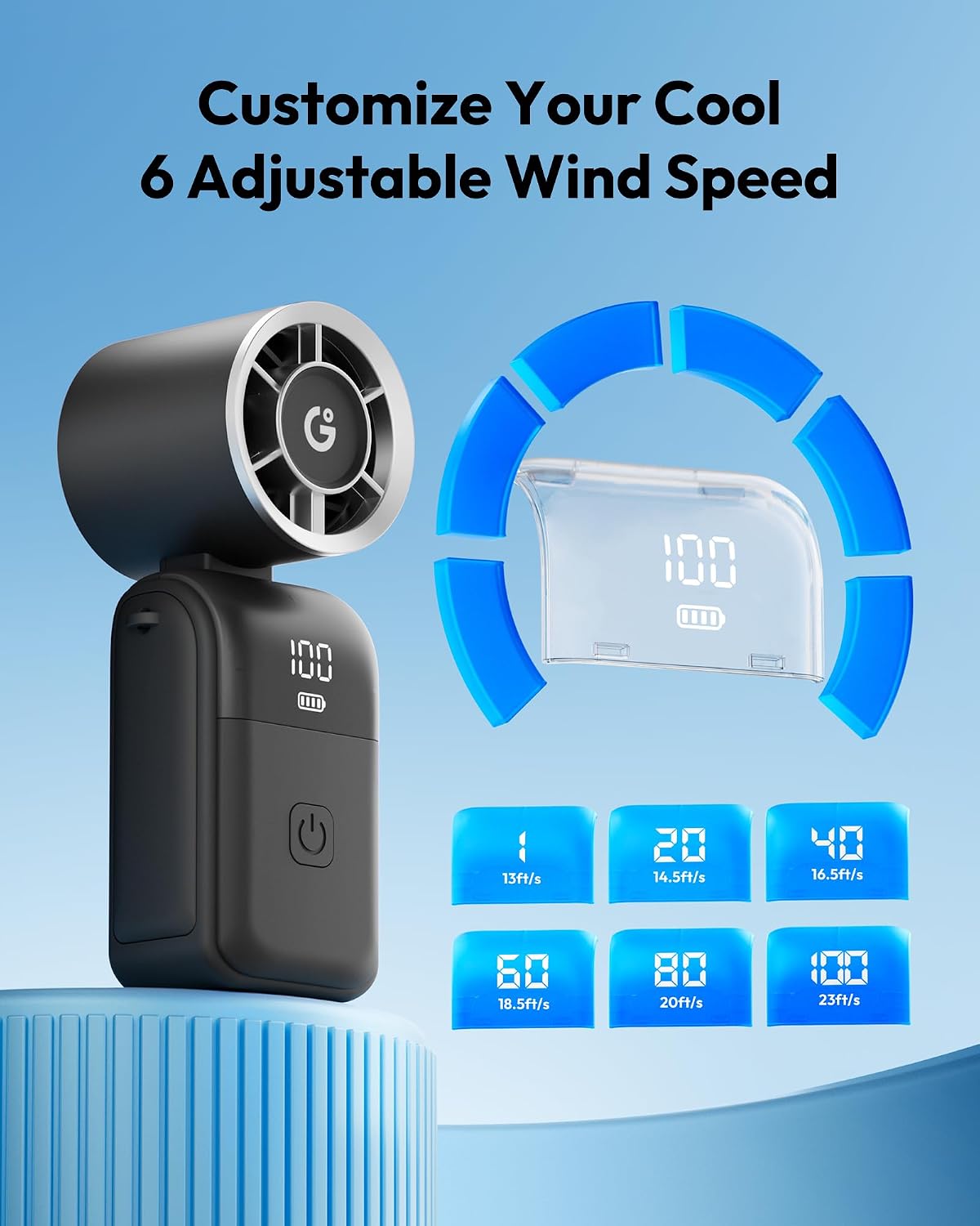 Gaiatop Portable Mini Fan Handheld, 3-in-1 Foldable Pocket Fan, Up to 15H | Personal Small Hand Fan, 6-Speed Turbo Cooling, USB Rechargeable, Outdoor Travel Essentials, Gifts for Women Men Teens, Black