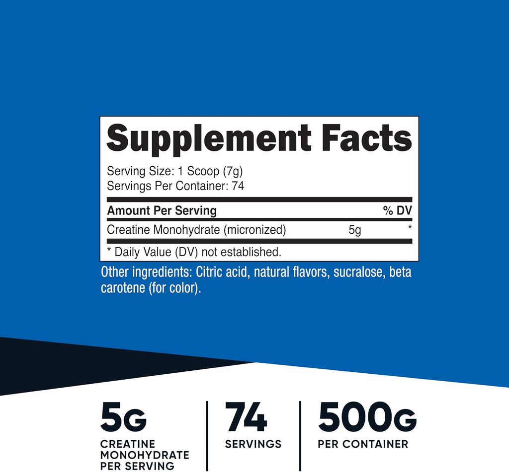 Nutricost Creatine Monohydrate Micronized Powder 500G, 100 Servings | 5000mg Per Serving (5g), 17.9 Oz