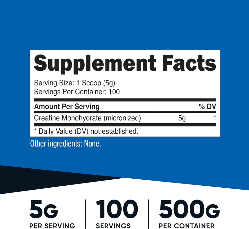Nutricost Creatine Monohydrate Micronized Powder 500G, 100 Servings | 5000mg Per Serving (5g), 17.9 Oz