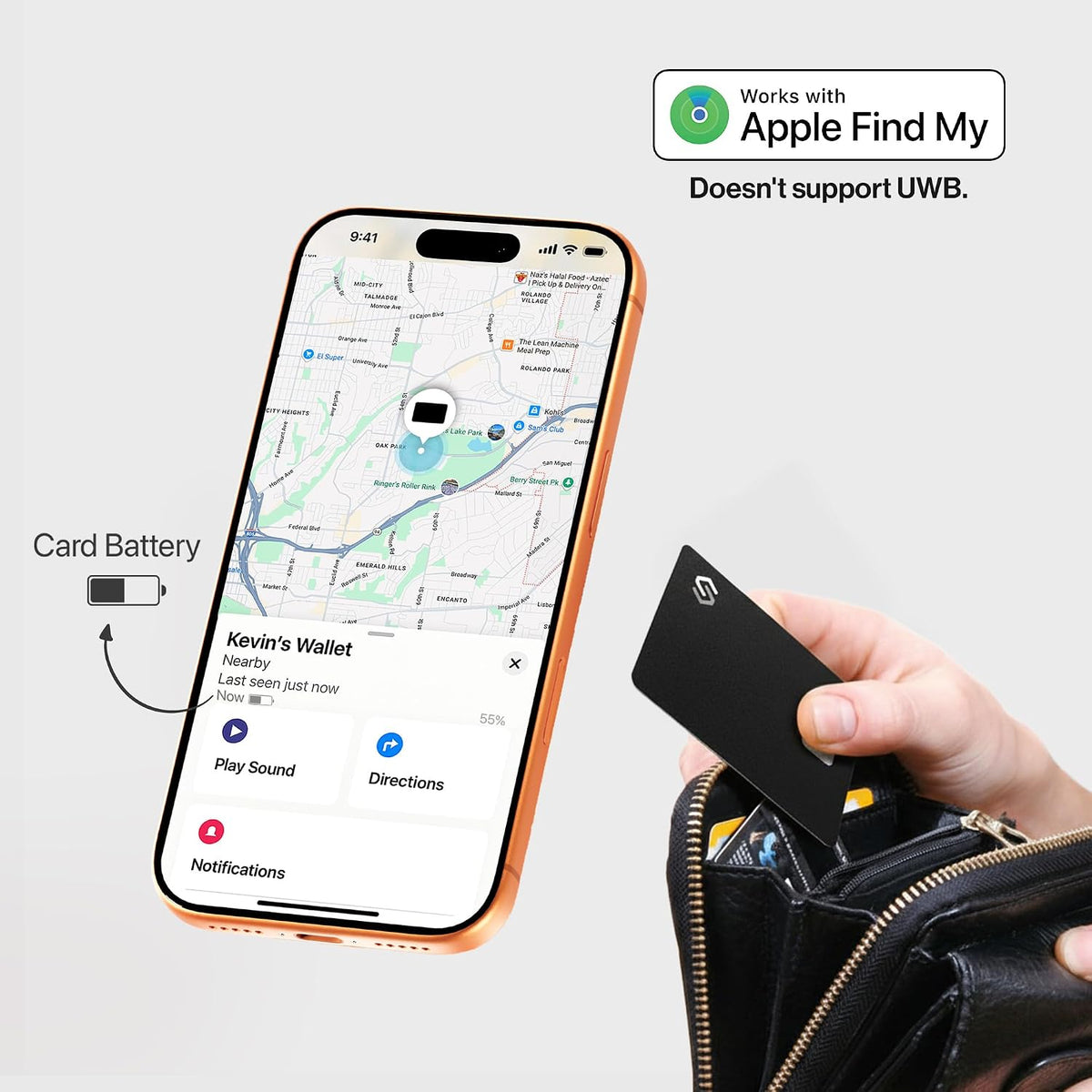 SPOTMINDERS Apple MFi Certified Wallet Tracker PRO Works with Apple Find My IP68 Rechargeable Tracking Card for Wallet Luggage Passport 0.07in Slim Credit Card Design Item Finder