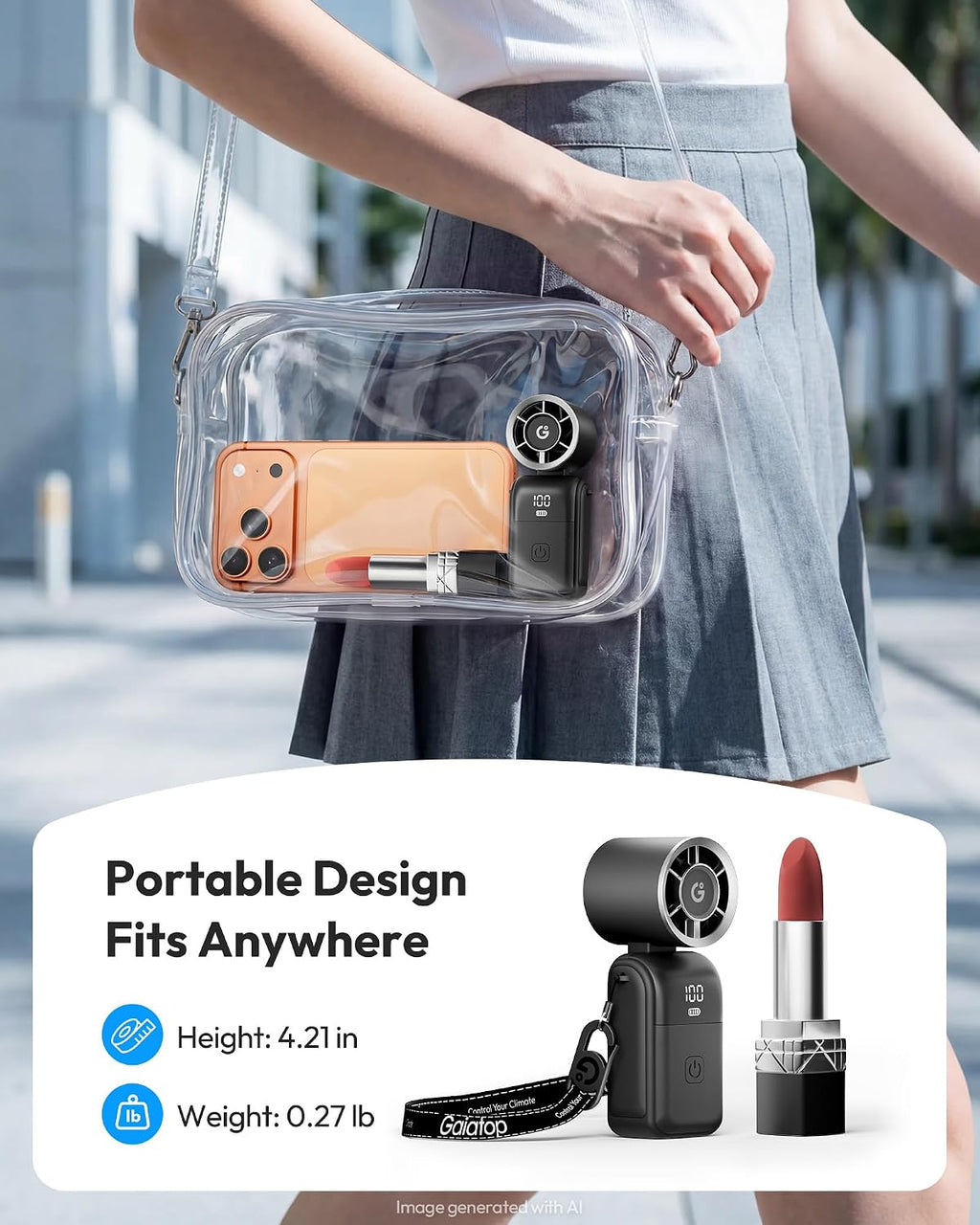 Gaiatop Portable Mini Fan Handheld, 3-in-1 Foldable Pocket Fan, Up to 15H | Personal Small Hand Fan, 6-Speed Turbo Cooling, USB Rechargeable, Outdoor Travel Essentials, Gifts for Women Men Teens, Black