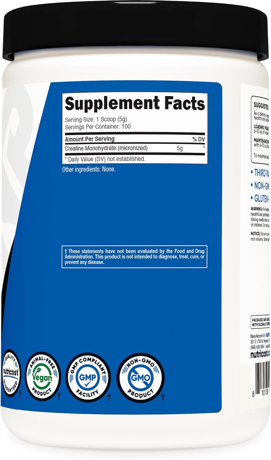 Nutricost Creatine Monohydrate Micronized Powder 500G, 100 Servings | 5000mg Per Serving (5g), 17.9 Oz