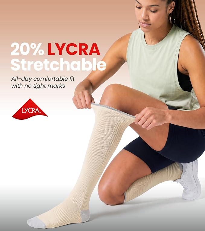 Benirap Breathable Compression Socks for Women Men, 15-20 mmHg Knee High Circulation for Travel, Flying, Athletic, 2 pairs