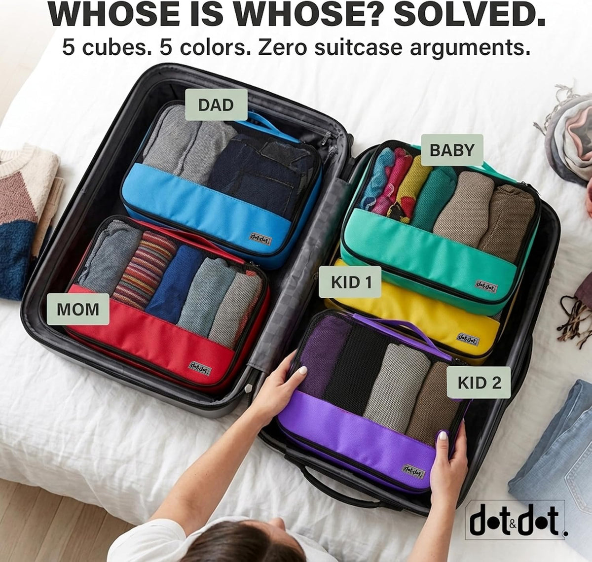 Dot & Dot Large Packing Cubes for Travel - 5pc Packing Cubes for Suitcases - Lightweight Luggage Organizer Bags (Non-Compression)