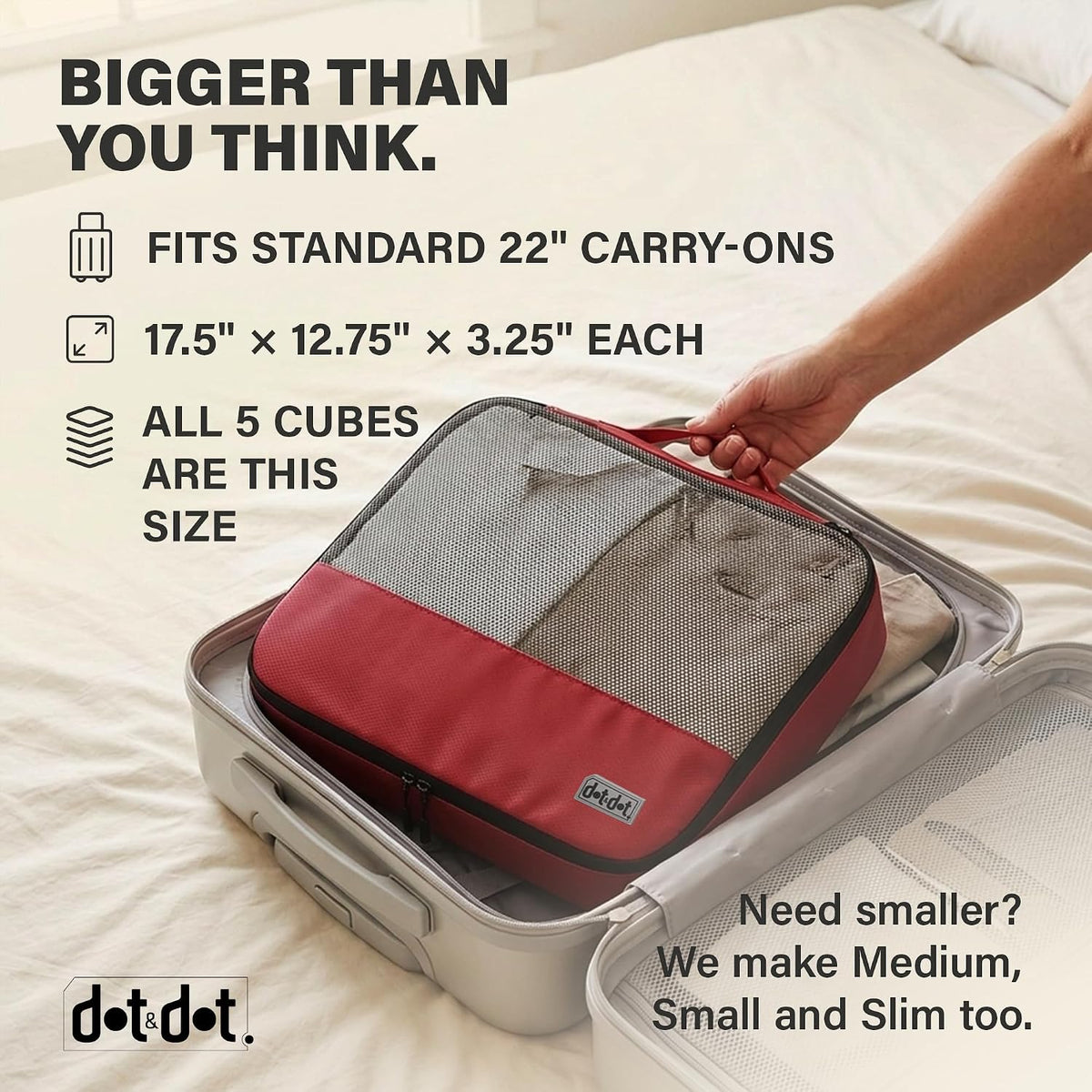 Dot & Dot Large Packing Cubes for Travel - 5pc Packing Cubes for Suitcases - Lightweight Luggage Organizer Bags (Non-Compression)