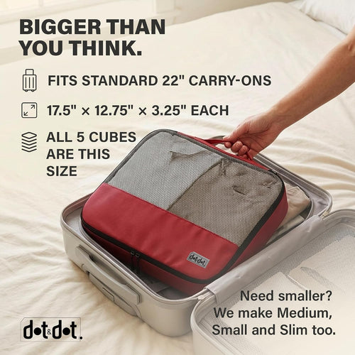 Dot & Dot Large Packing Cubes for Travel - 5pc Packing Cubes for Suitcases - Lightweight Luggage Organizer Bags (Non-Compression)