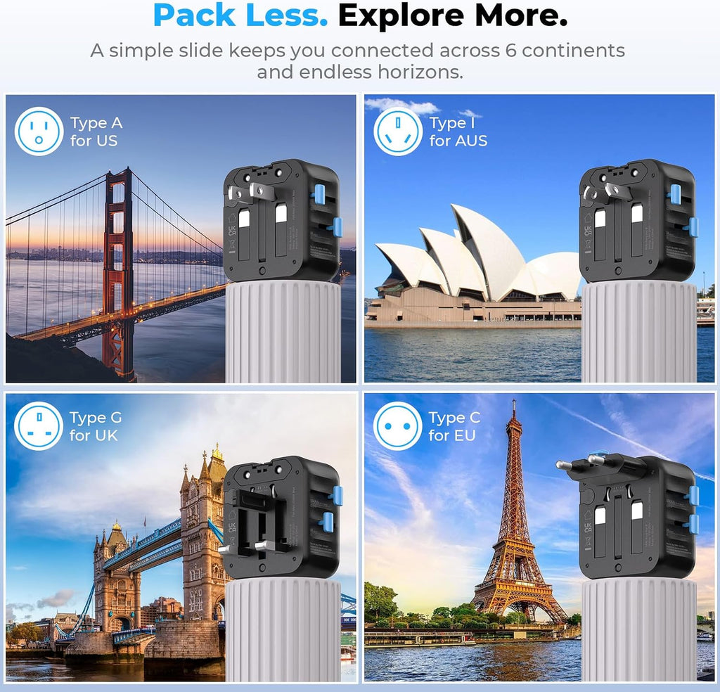From SKRSAN: Aura Mini Universal Travel Adapter 2 Pack, Ultra-Compact International Plug for 200+ Countries (US/EU/UK/AU/AS), High-Power 10A Portable Power Converter for Business Trip (Midnight Black)