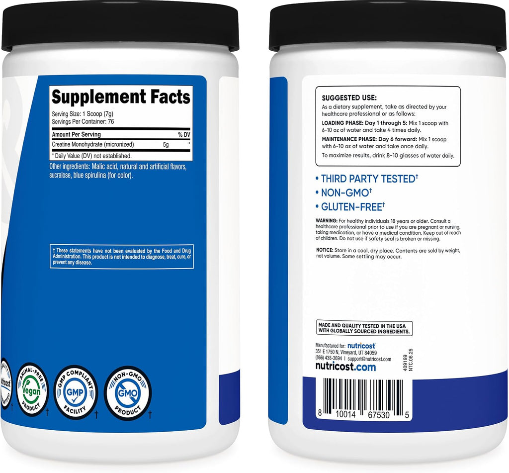 Nutricost Creatine Monohydrate Micronized Powder 500G, 100 Servings | 5000mg Per Serving (5g), 17.9 Oz