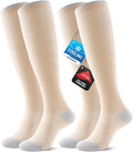 Benirap Breathable Compression Socks for Women Men, 15-20 mmHg Knee High Circulation for Travel, Flying, Athletic, 2 pairs