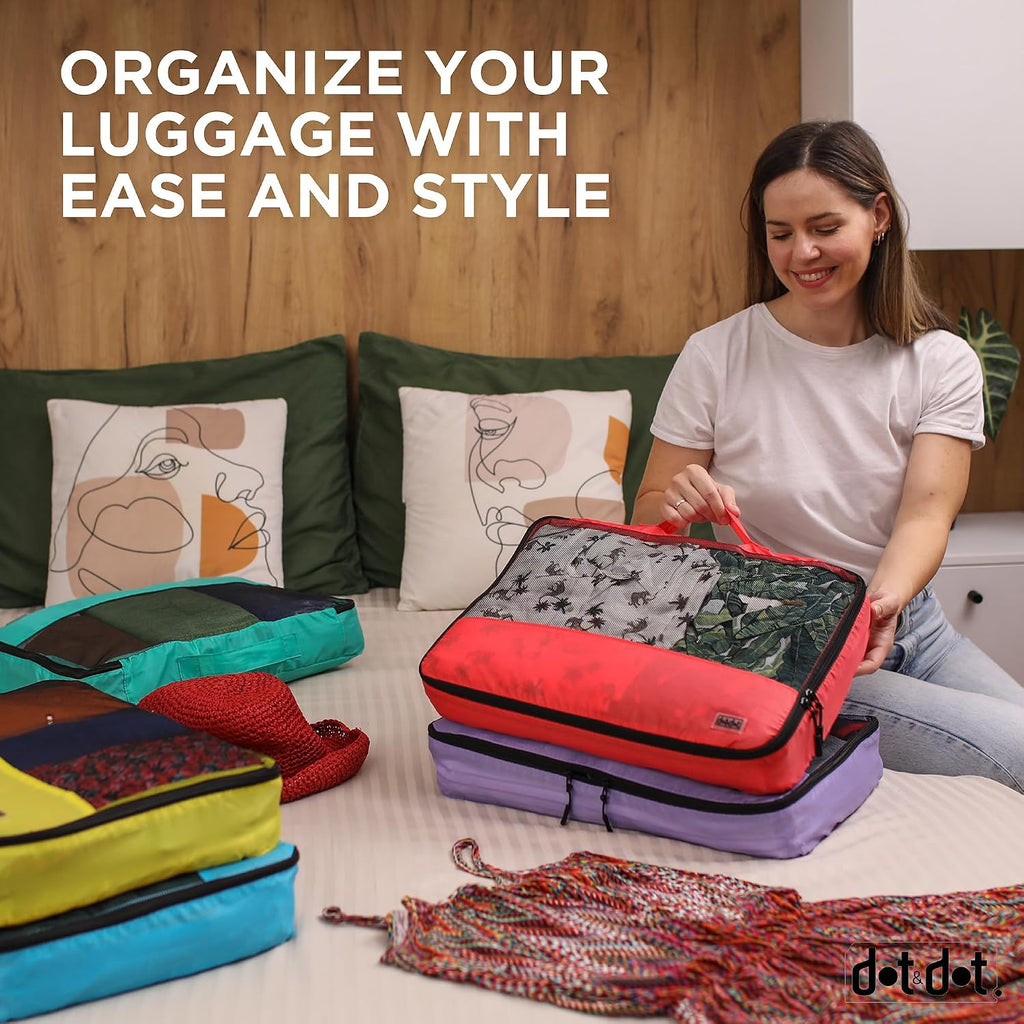 Dot & Dot Large Packing Cubes for Travel - 5pc Packing Cubes for Suitcases - Lightweight Luggage Organizer Bags (Non-Compression)