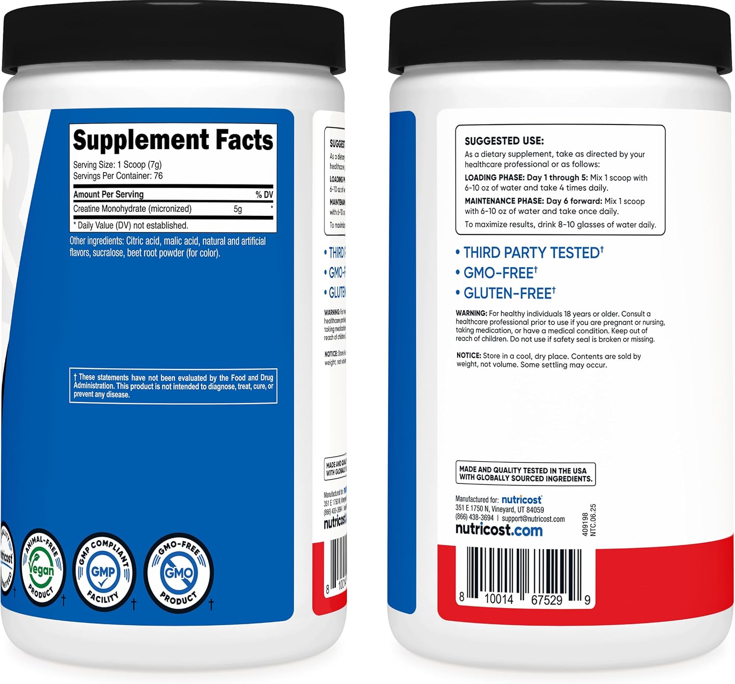 Nutricost Creatine Monohydrate Micronized Powder 500G, 100 Servings | 5000mg Per Serving (5g), 17.9 Oz