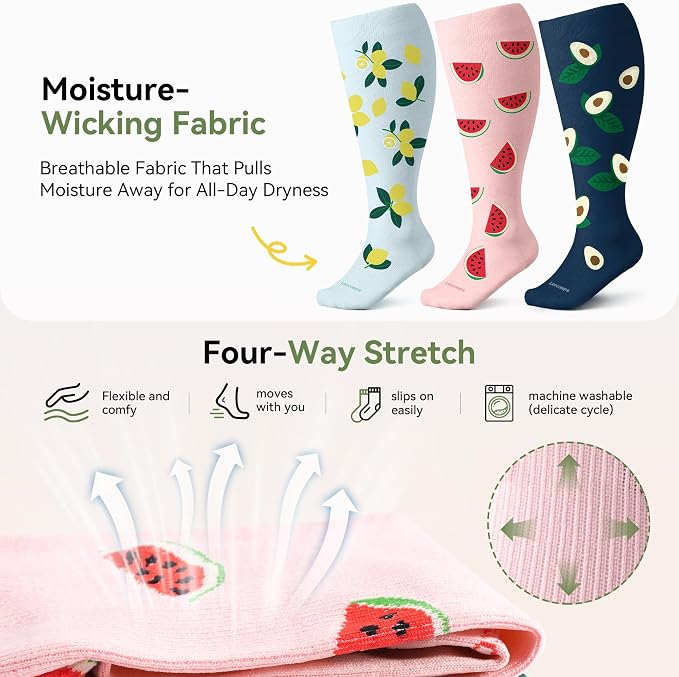 Leocomps Plus Size Compression Socks for Women Men Wide Calf 15-20 mmHg Knee High Extra Large for Nurses Pregnant Travel