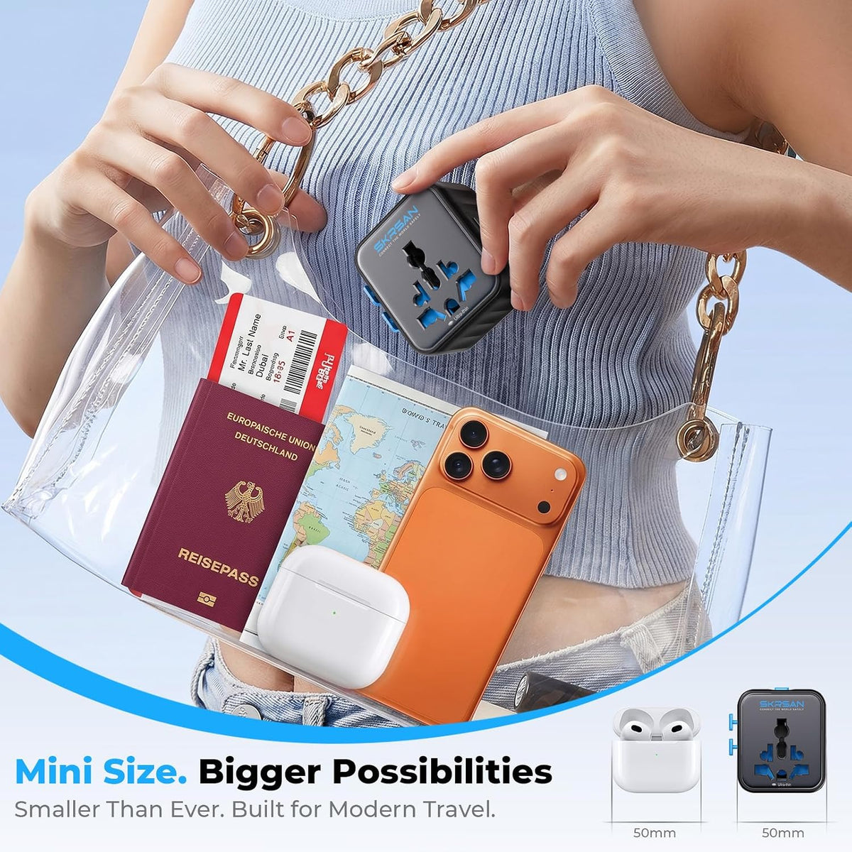 From SKRSAN: Aura Mini Universal Travel Adapter 2 Pack, Ultra-Compact International Plug for 200+ Countries (US/EU/UK/AU/AS), High-Power 10A Portable Power Converter for Business Trip (Midnight Black)