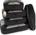 Shacke 5 Set Packing Cubes for Travel with Laundry Bag (Pure Black) | Suitcase Organizer Bags Set: 4 Water-Resistant Luggage Cubes, XL to Small, + Laundry Bag for Carry-On or Checked