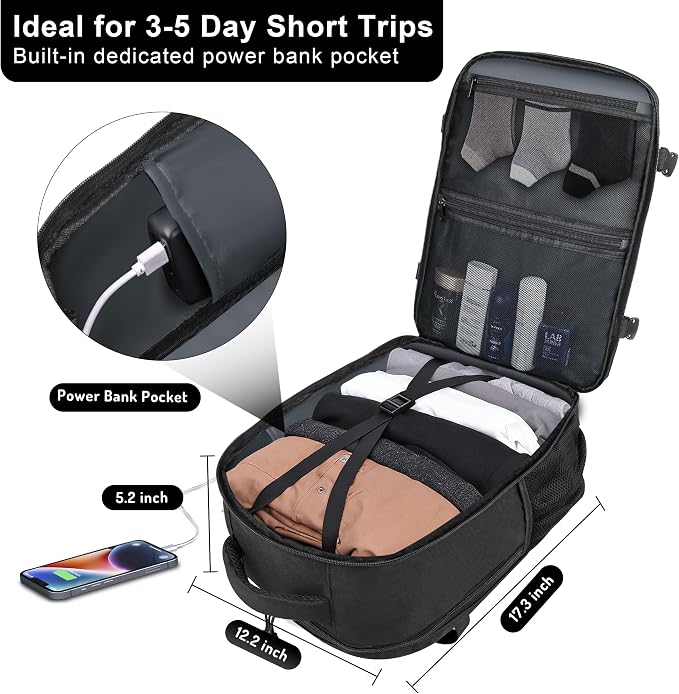 HILOMON Personal Item Size Travel Backpack, Carry On Bag Flight Approved | TSA 17inch Laptop Travel Backpack, Fit 18x14x8 Under-seat 30L Lightweight Bag, Airplane Approved Overnight Weekender Bag