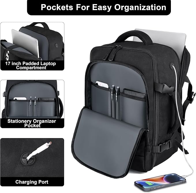 HILOMON Personal Item Size Travel Backpack, Carry On Bag Flight Approved | TSA 17inch Laptop Travel Backpack, Fit 18x14x8 Under-seat 30L Lightweight Bag, Airplane Approved Overnight Weekender Bag