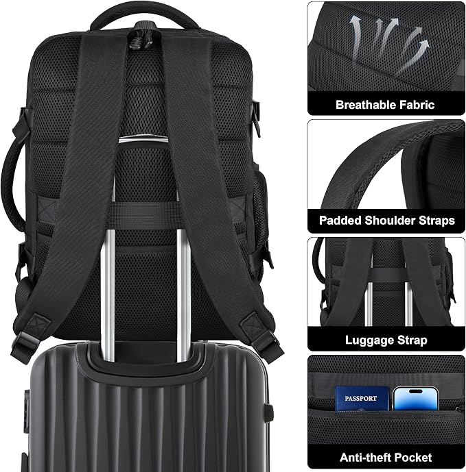 HILOMON Personal Item Size Travel Backpack, Carry On Bag Flight Approved | TSA 17inch Laptop Travel Backpack, Fit 18x14x8 Under-seat 30L Lightweight Bag, Airplane Approved Overnight Weekender Bag