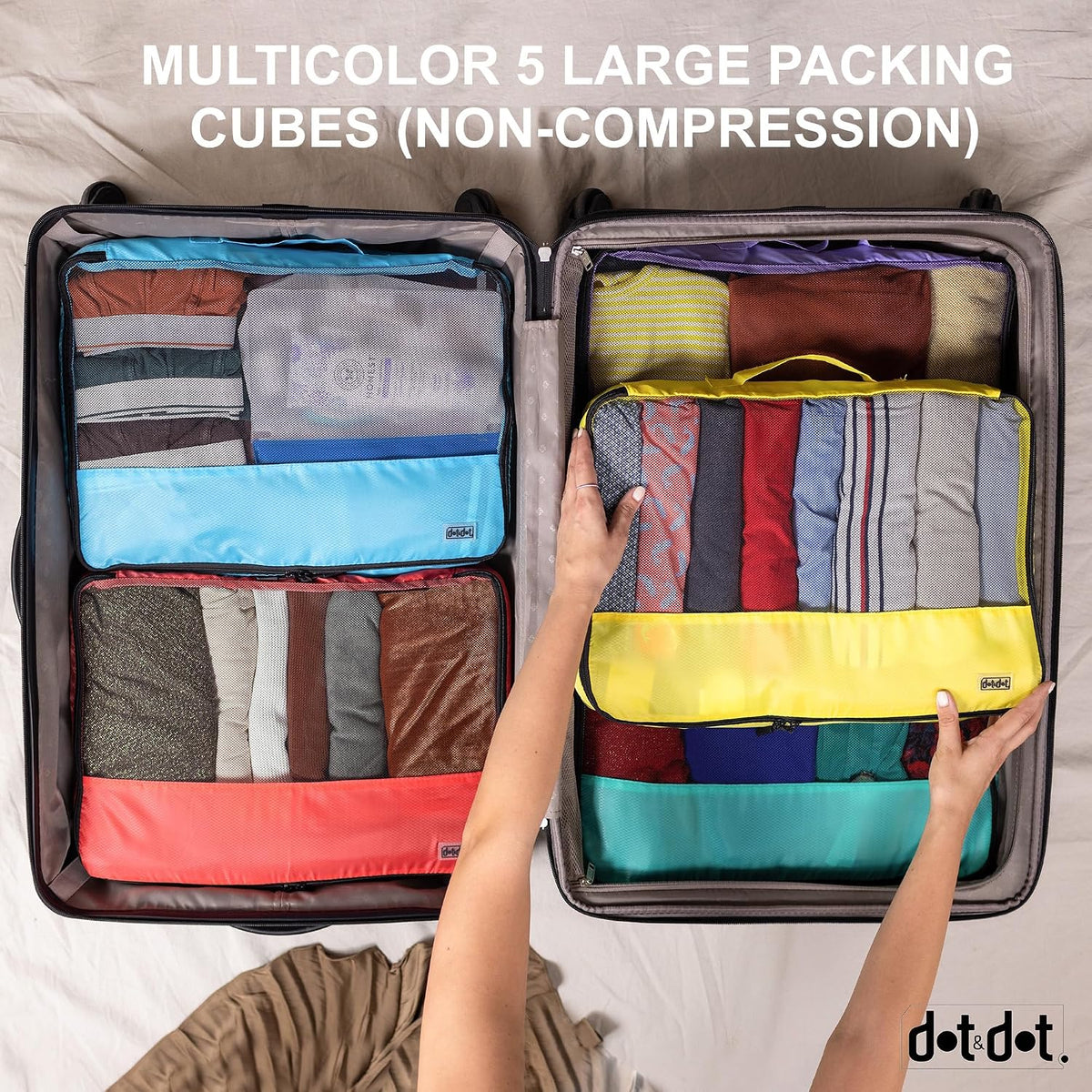 Dot & Dot Large Packing Cubes for Travel - 5pc Packing Cubes for Suitcases - Lightweight Luggage Organizer Bags (Non-Compression)