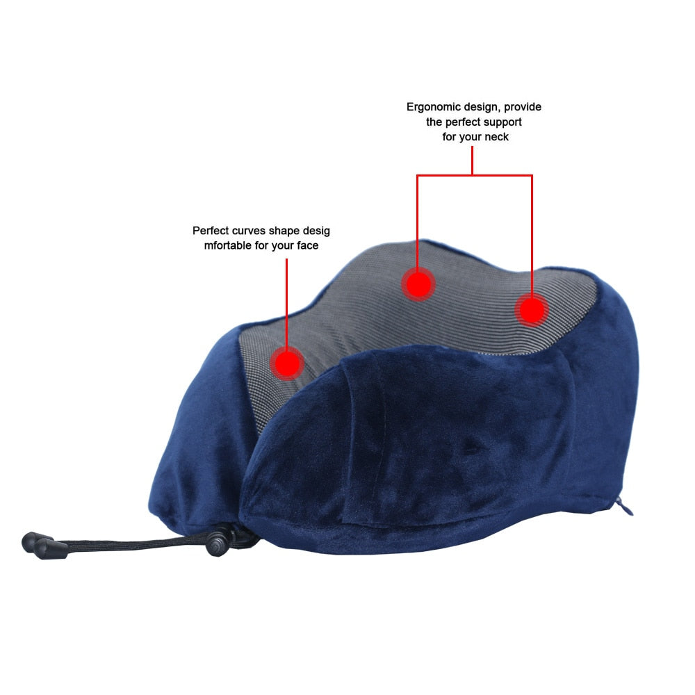 Memory Foam Travel Neck Pillow with Carry Bag — Orthopedic U-Shape Support for Flights & Long Trips | 4 Colors