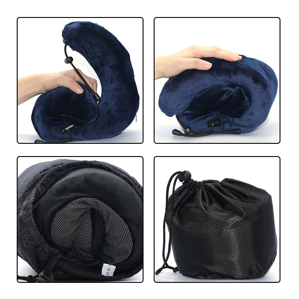 Memory Foam Travel Neck Pillow with Carry Bag — Orthopedic U-Shape Support for Flights & Long Trips | 4 Colors