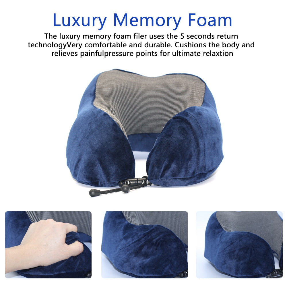 Memory Foam Travel Neck Pillow with Carry Bag — Orthopedic U-Shape Support for Flights & Long Trips | 4 Colors