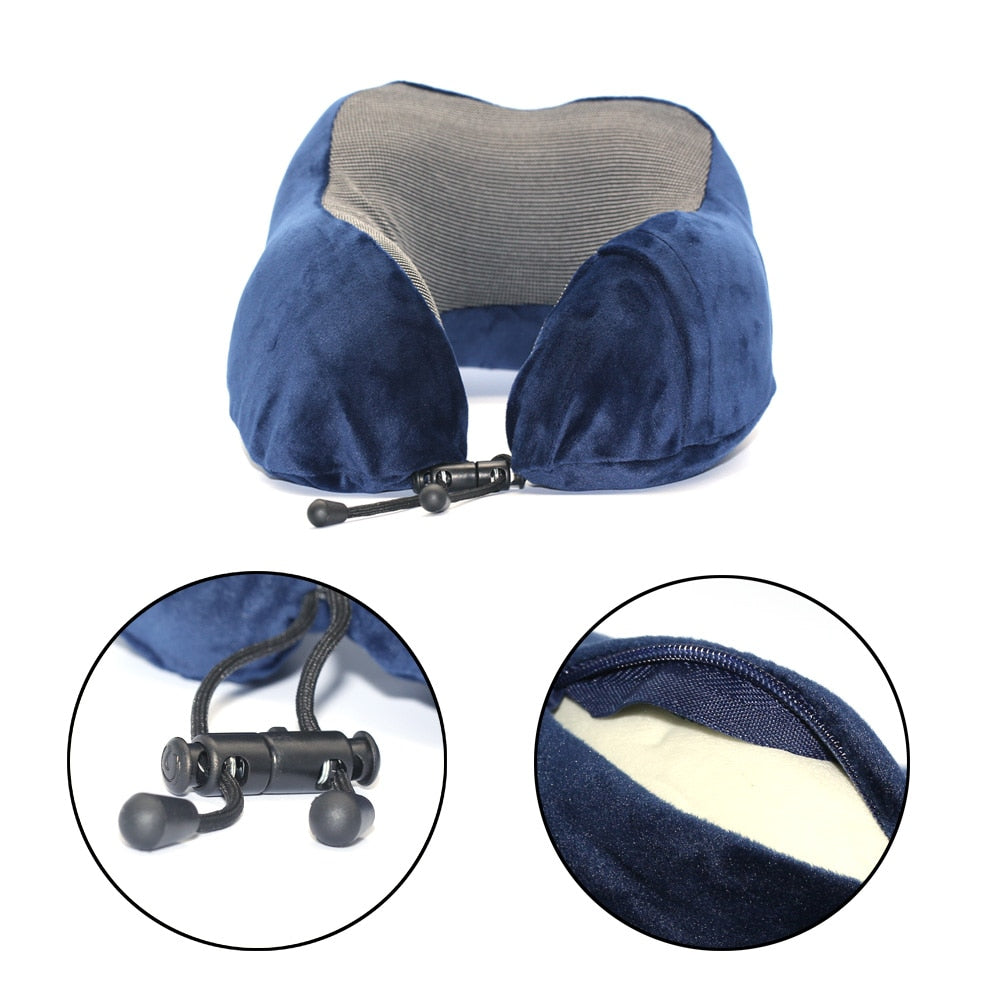 Memory Foam Travel Neck Pillow with Carry Bag — Orthopedic U-Shape Support for Flights & Long Trips | 4 Colors