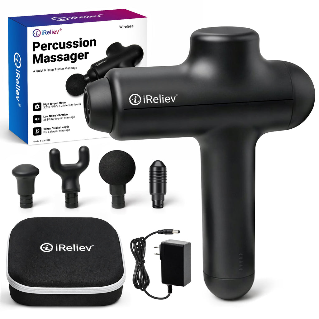 iReliev Percussion Massage Gun – 3-Speed Deep Tissue Massager for Recovery & Pain Relief