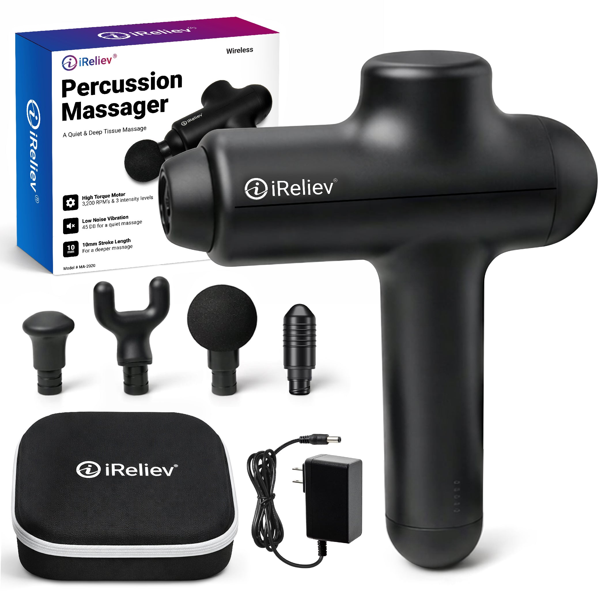 iReliev Percussion Massage Gun – 3-Speed Deep Tissue Massager for Recovery & Pain Relief