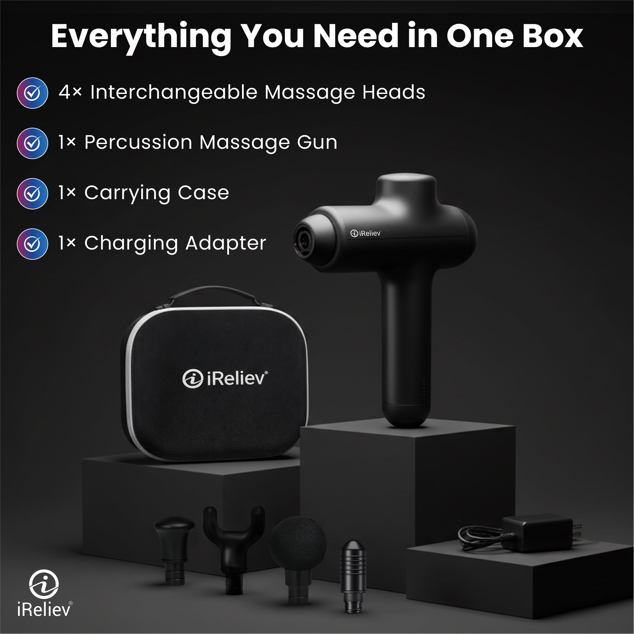 iReliev Percussion Massage Gun – 3-Speed Deep Tissue Massager for Recovery & Pain Relief