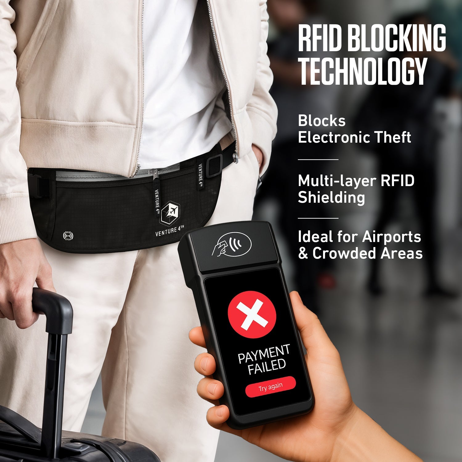 RFID Safe Money Belt — Anti-Theft Hidden Travel Wallet | Fits Up to 56" Waist | 12 Colors