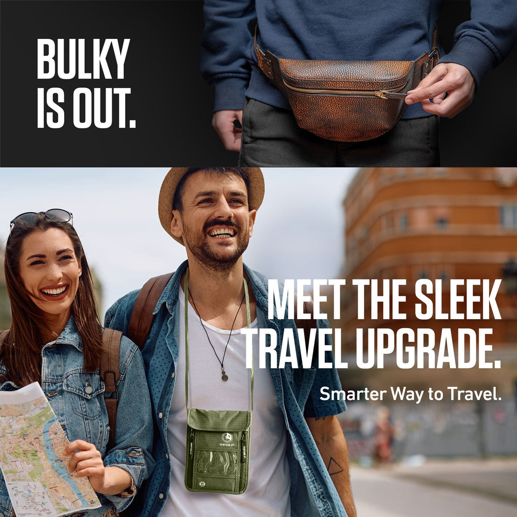 RFID Blocking Neck Pouch — Slim Travel Wallet for Passport, Cards & Phone | 8 Colors