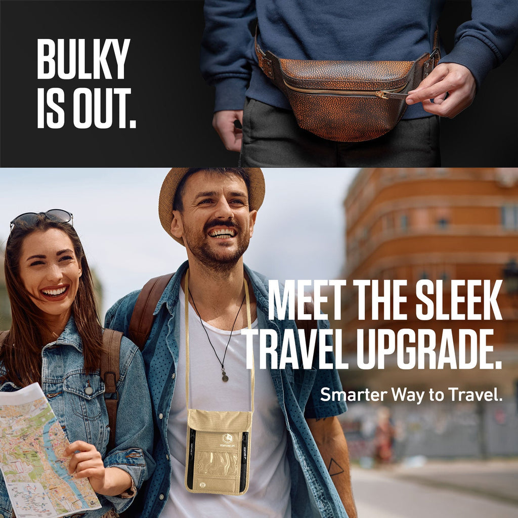 RFID Blocking Neck Pouch — Slim Travel Wallet for Passport, Cards & Phone | 8 Colors