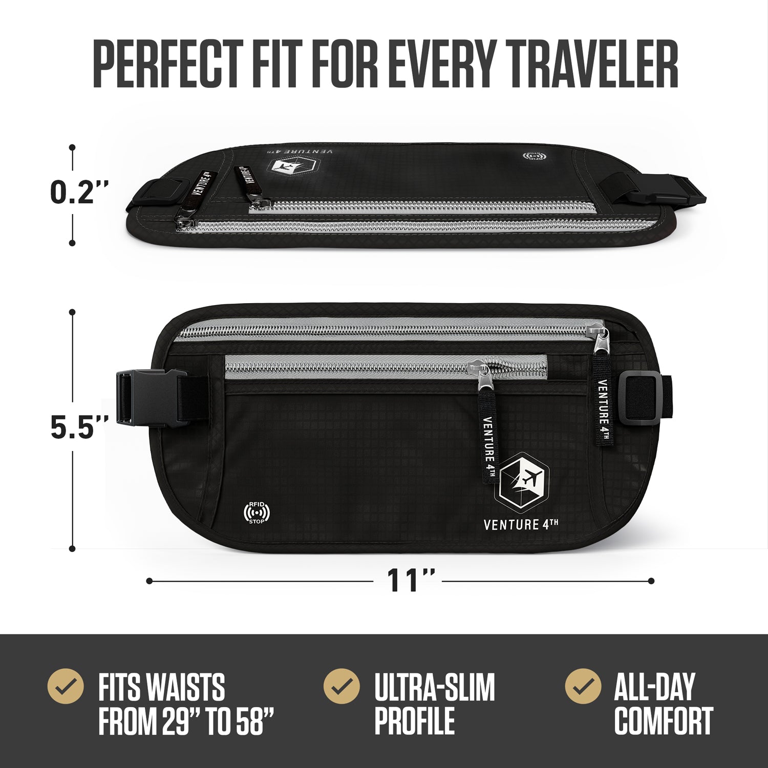 RFID Safe Money Belt — Anti-Theft Hidden Travel Wallet | Fits Up to 56" Waist | 12 Colors