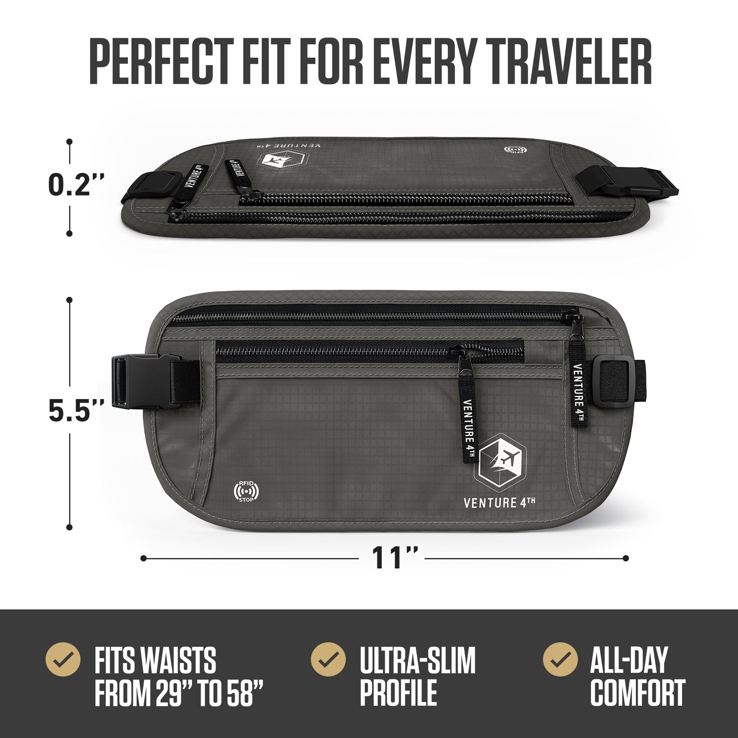 RFID Safe Money Belt — Anti-Theft Hidden Travel Wallet | Fits Up to 56" Waist | 12 Colors